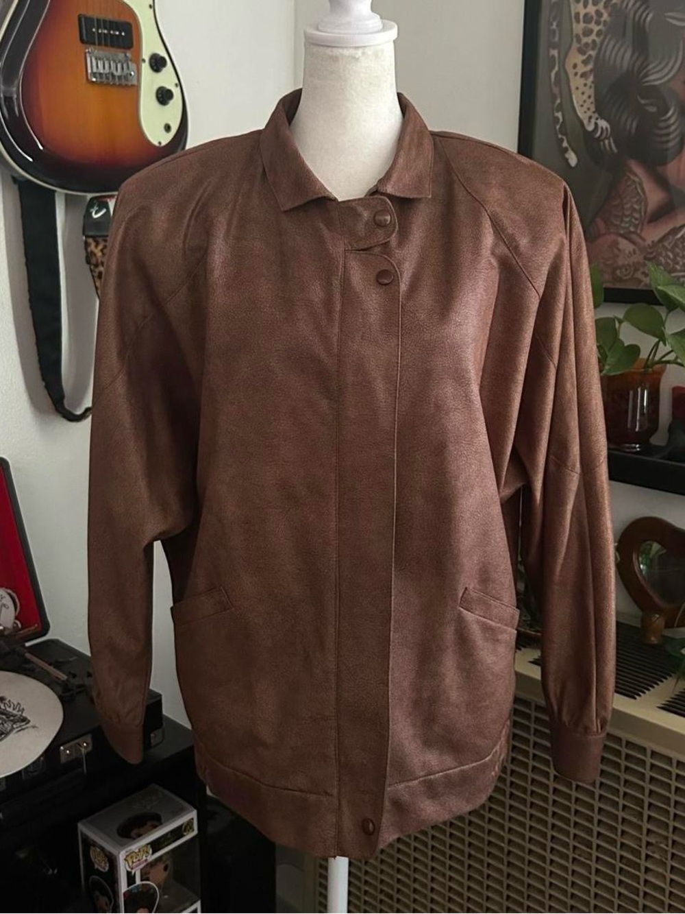 Vintage Women’s Brown Bomber Jacket - Classic Button Front